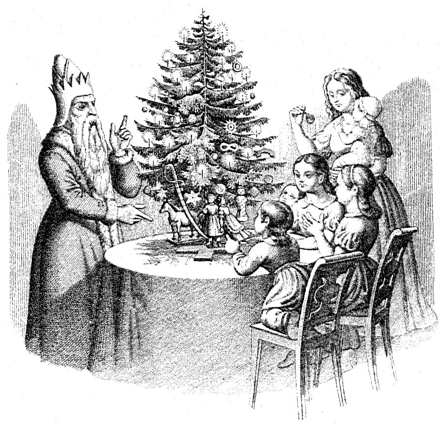 Дети и Санта Клаус у «дерева Клауса» (нем. Klausbaum).